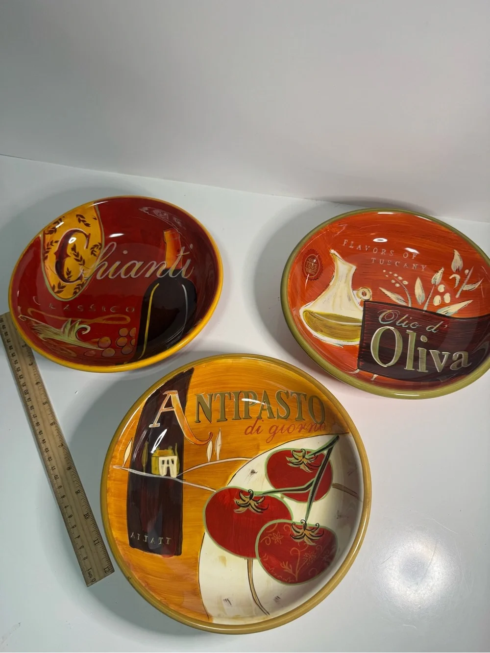 Set of 3 Pier 1 Cucina Italian-Style Serving Bowls Hand-Painted Earthenware